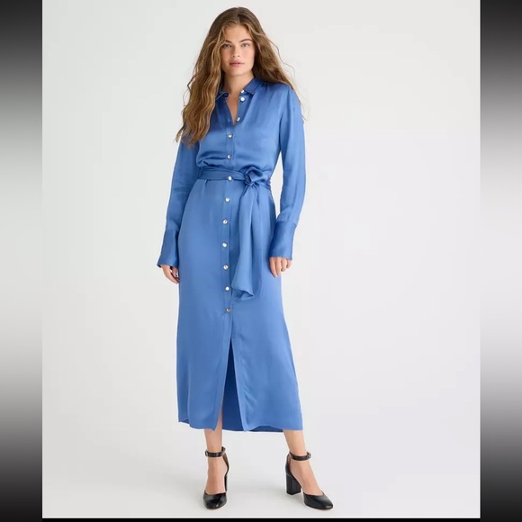 J. Crew Drapey shirtdress in luster crepe black - Picture 2 of 7